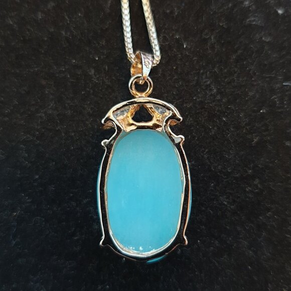 18K Gold Plated Amazonite Cabochon White Crystal Pendant 925 Silver Necklace - Picture 10 of 11